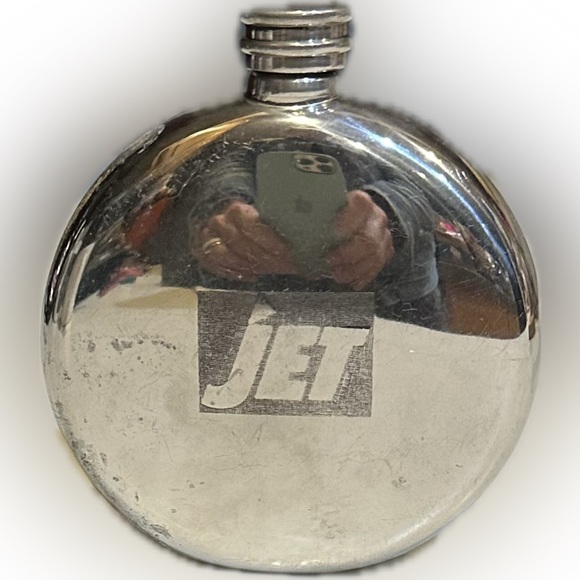 VTG JET SHEFFIELD ENGLAND PEWTER FLASK SILVER JET PROMOTION LIQUOR BAR DRINKS - Picture 4 of 11